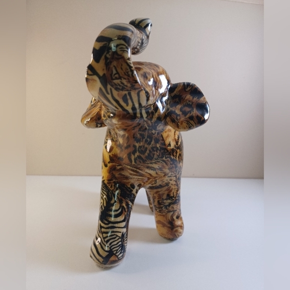 La Vie Vintage Ceramic Glazed Animal Print Patchwork Elephant Figurine - Picture 3 of 10